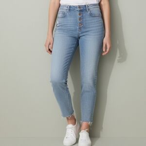 Express Light Blue Button-Fly Cropped Jeans